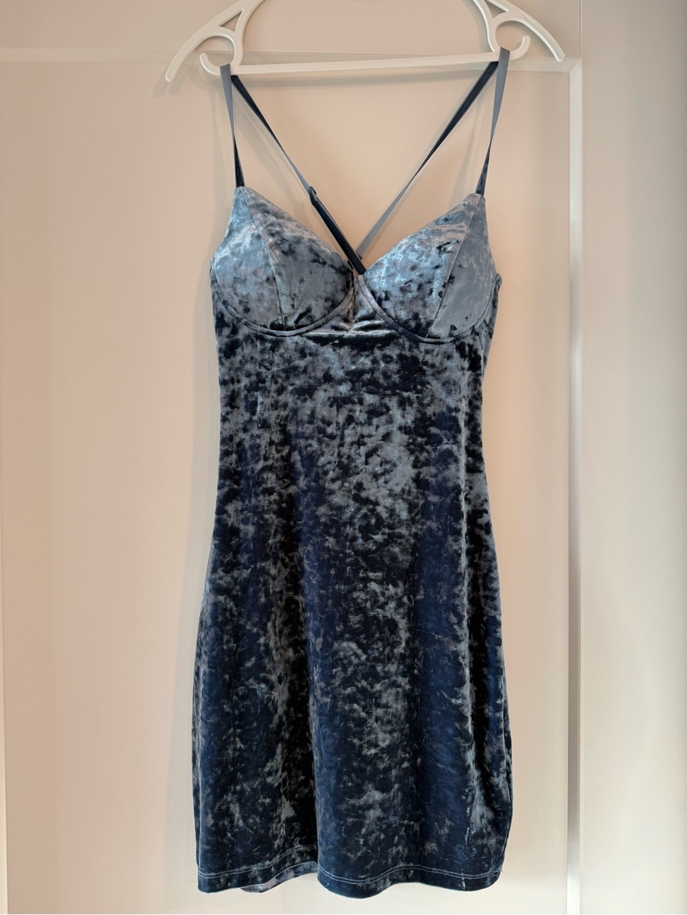 G by Guess Crushed Velvet Mini Slip Dress in Blue